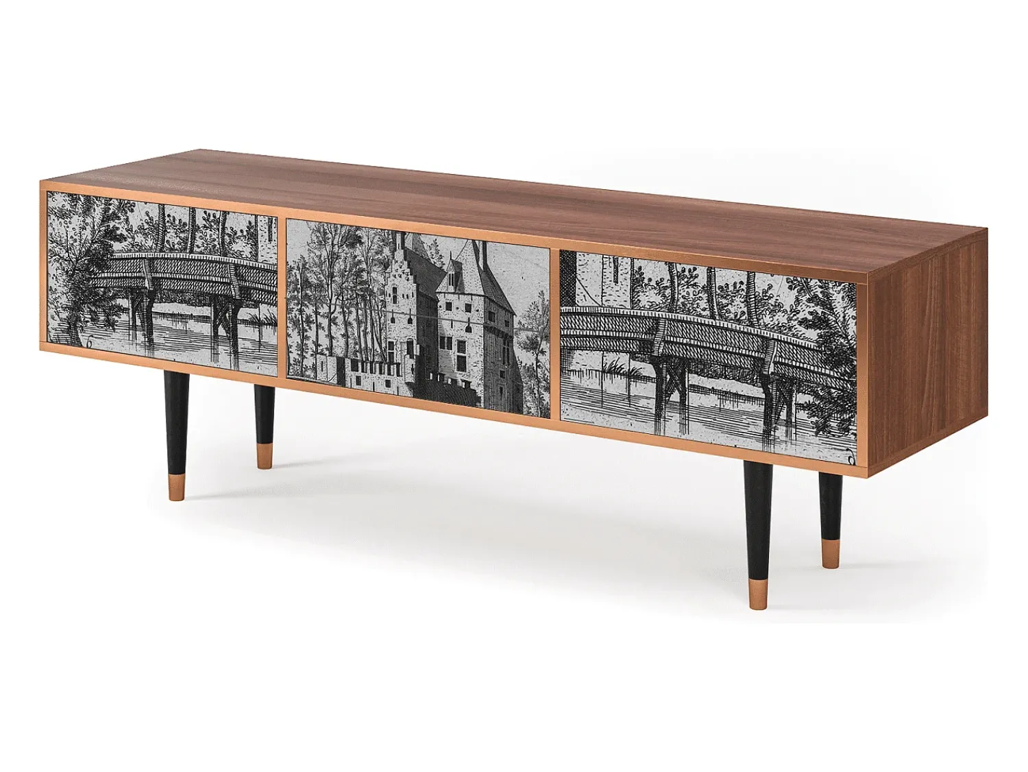 Mueble de TV - 170х59х48 cm - T4 - Castle with Bridge, Nogueira^ Móvel De Tv