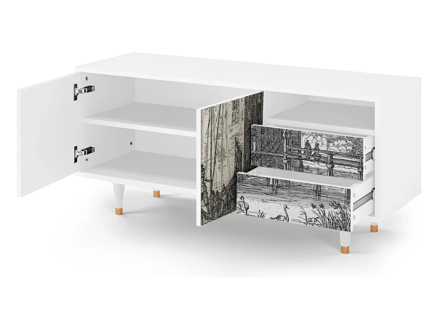 Online Mueble de TV - 125х56х41 cm - T7 - Castle with Bridge, Branco Bege