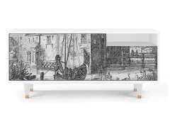 Online Mueble de TV - 125х56х41 cm - T7 - Castle with Bridge, Branco Bege
