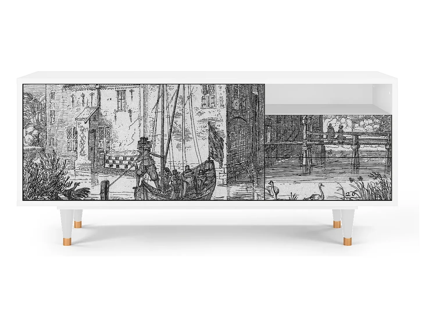 Online Mueble de TV - 125х56х41 cm - T7 - Castle with Bridge, Branco Bege