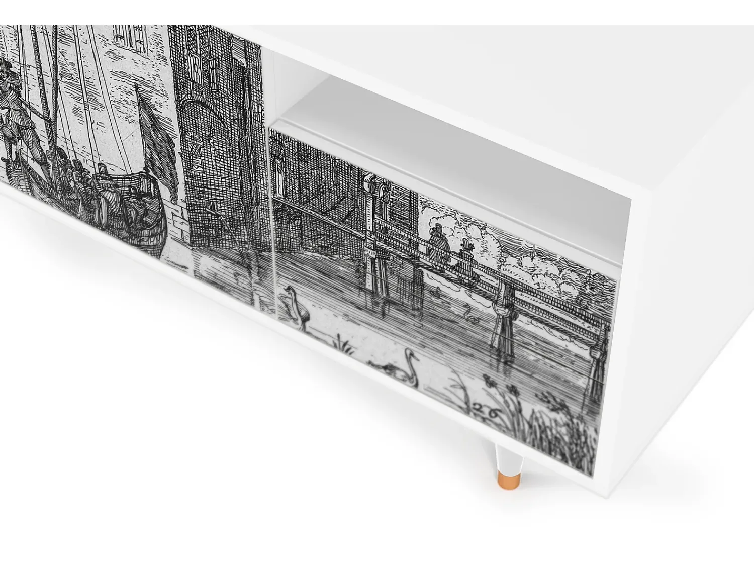 Online Mueble de TV - 125х56х41 cm - T7 - Castle with Bridge, Branco Bege