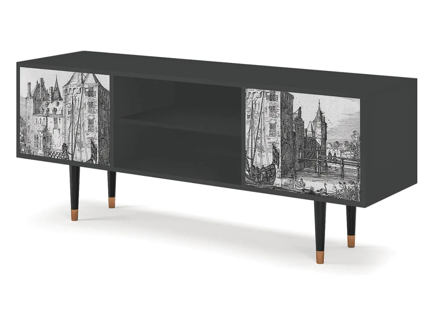 Mueble de TV - 170х69х48 cm - T2 - Castle by Breugel, Antracite Cinza antracite