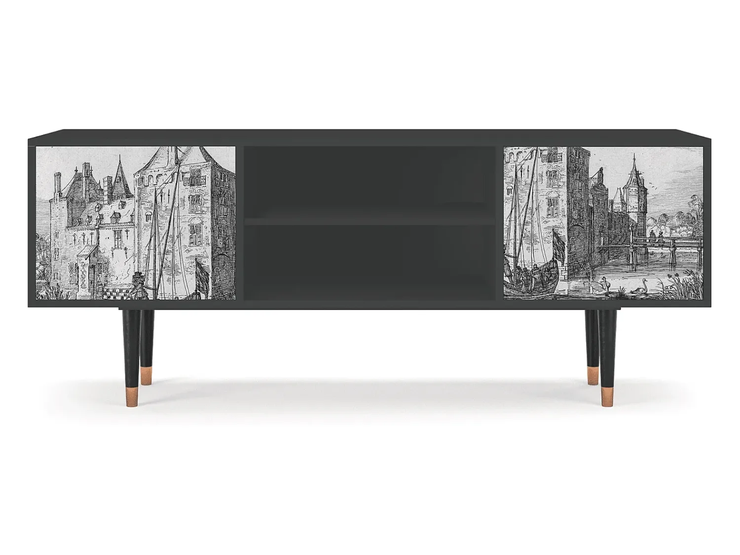 Mueble de TV - 170х69х48 cm - T2 - Castle by Breugel, Antracite Cinza antracite