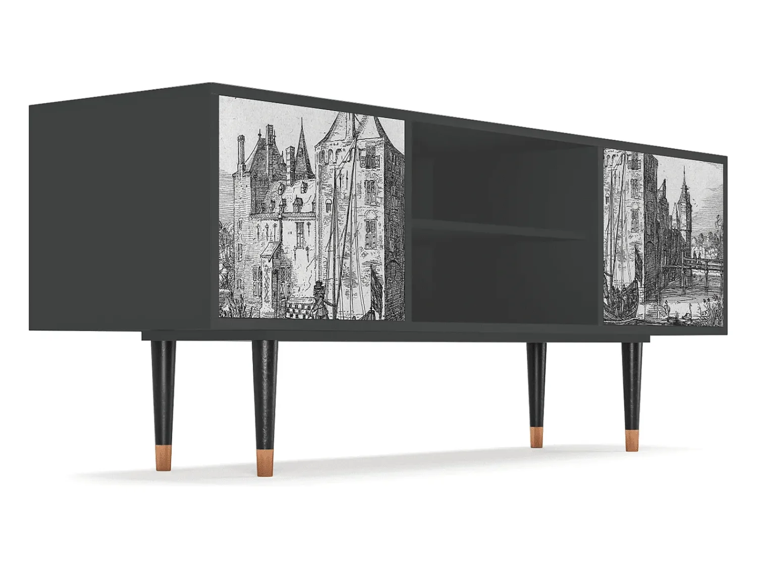 Mueble de TV - 170х69х48 cm - T2 - Castle by Breugel, Antracite Cinza antracite