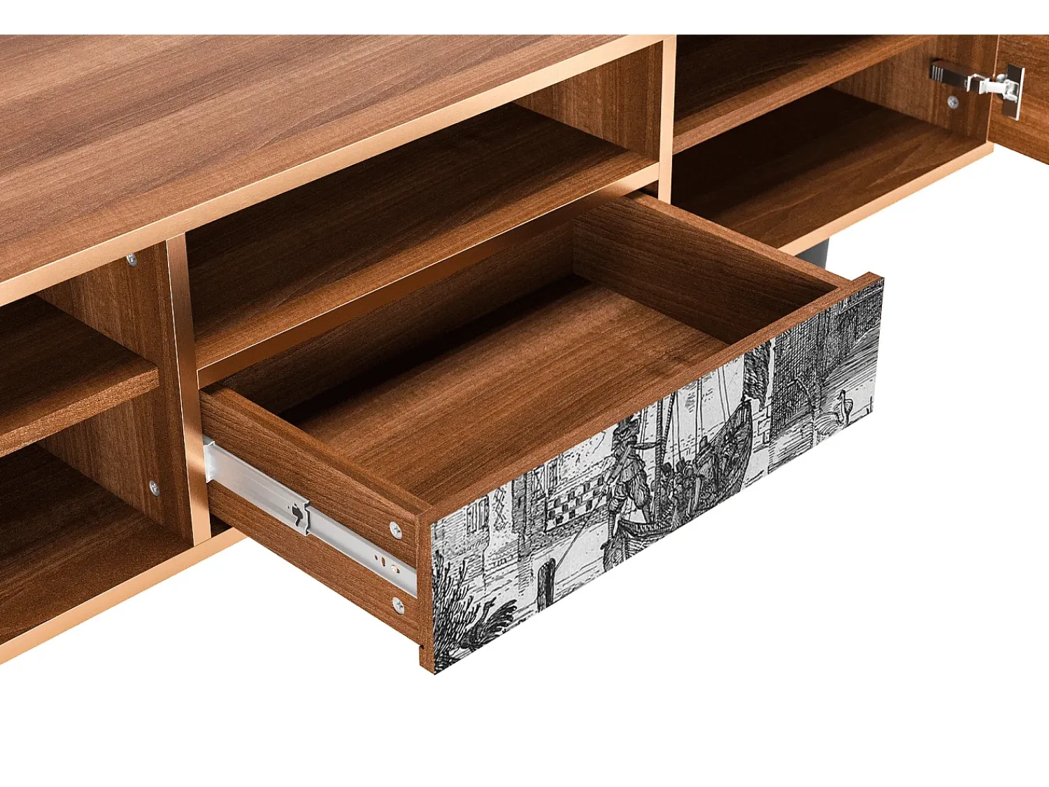 Hot Mueble de TV - 170х59х41 cm - T6 - Castle with Bridge, Nogueira Castanho