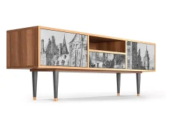 Hot Mueble de TV - 170х59х41 cm - T6 - Castle with Bridge, Nogueira Castanho