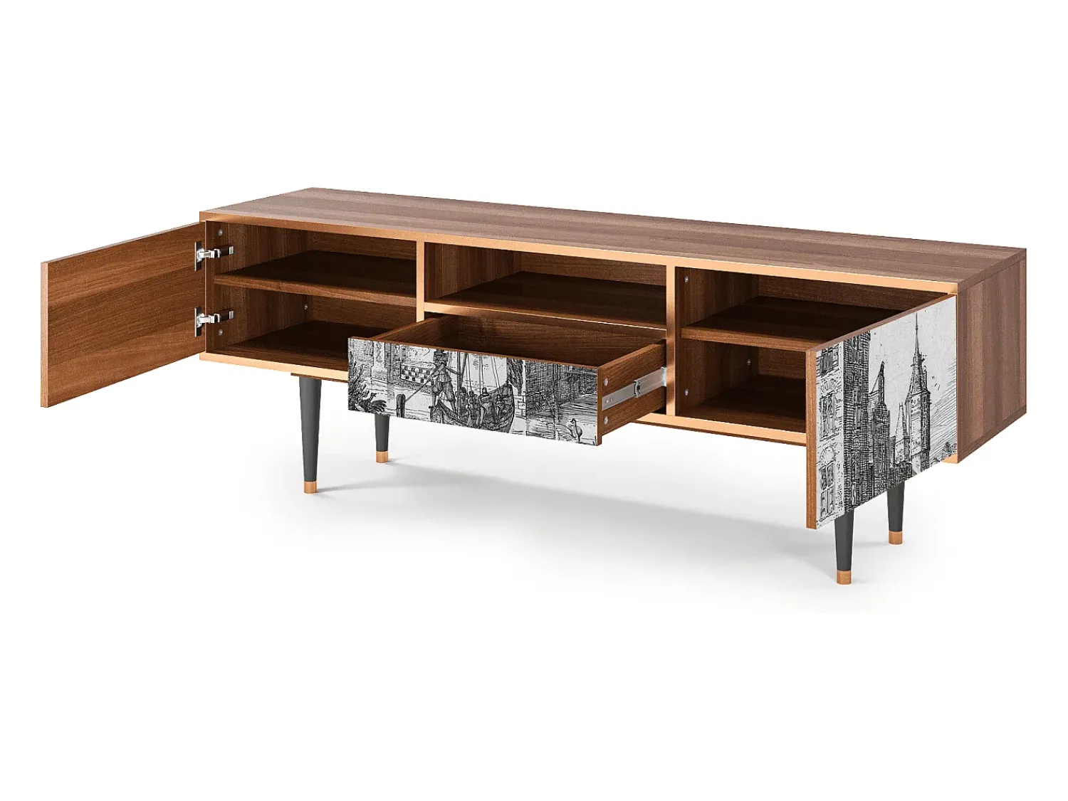 Hot Mueble de TV - 170х59х41 cm - T6 - Castle with Bridge, Nogueira Castanho