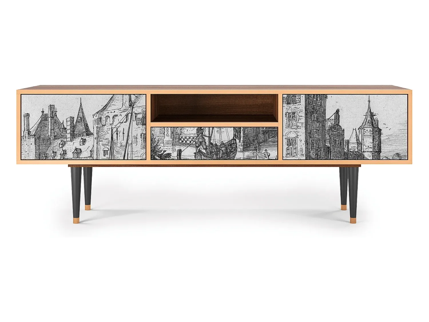 Hot Mueble de TV - 170х59х41 cm - T6 - Castle with Bridge, Nogueira Castanho