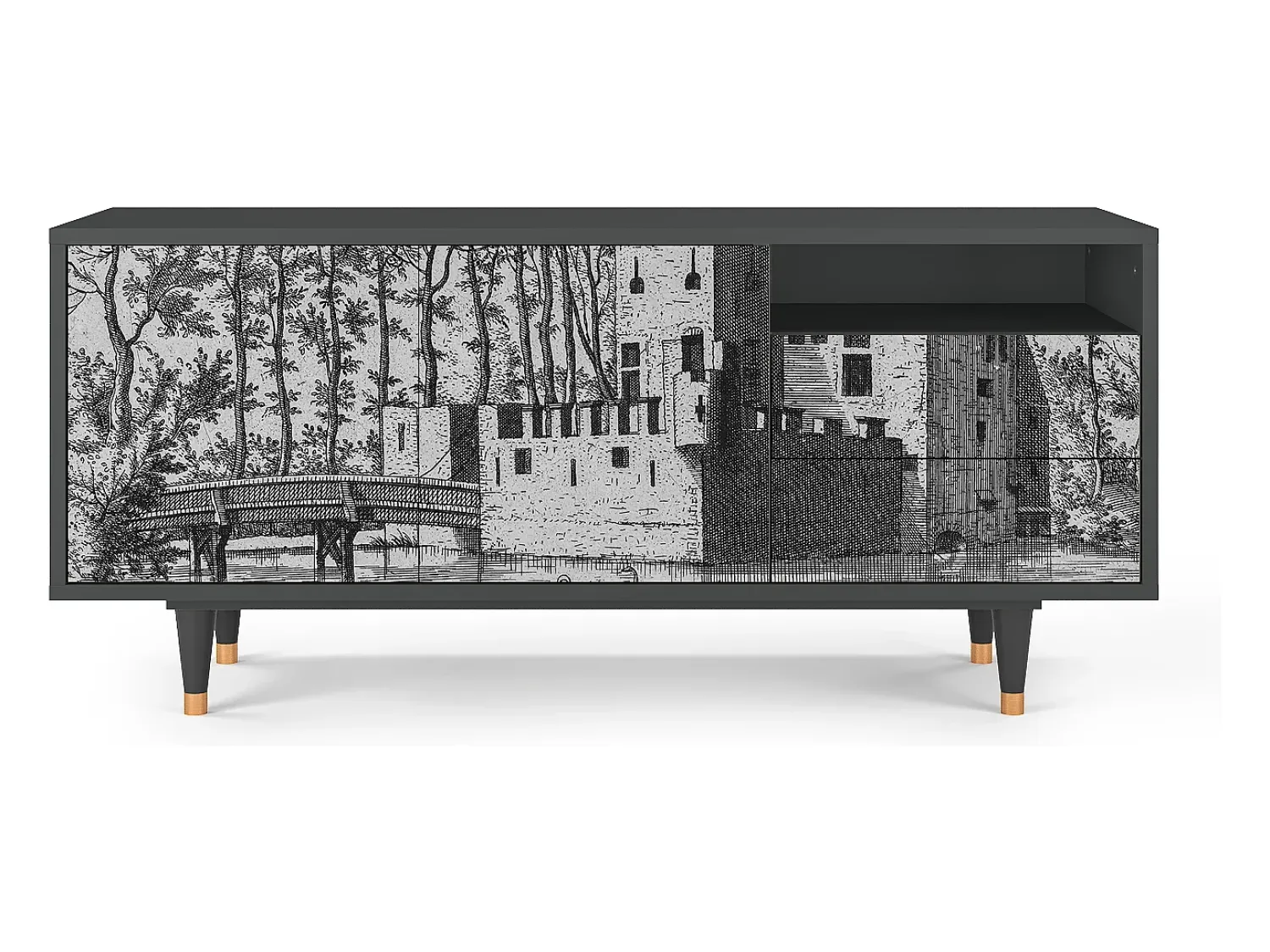 Online Mueble de TV - 125х56х41 cm - T7 - Castle by Breugel, Antracite Cinza antracite