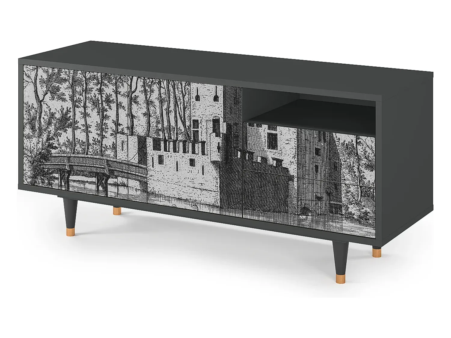 Online Mueble de TV - 125х56х41 cm - T7 - Castle by Breugel, Antracite Cinza antracite