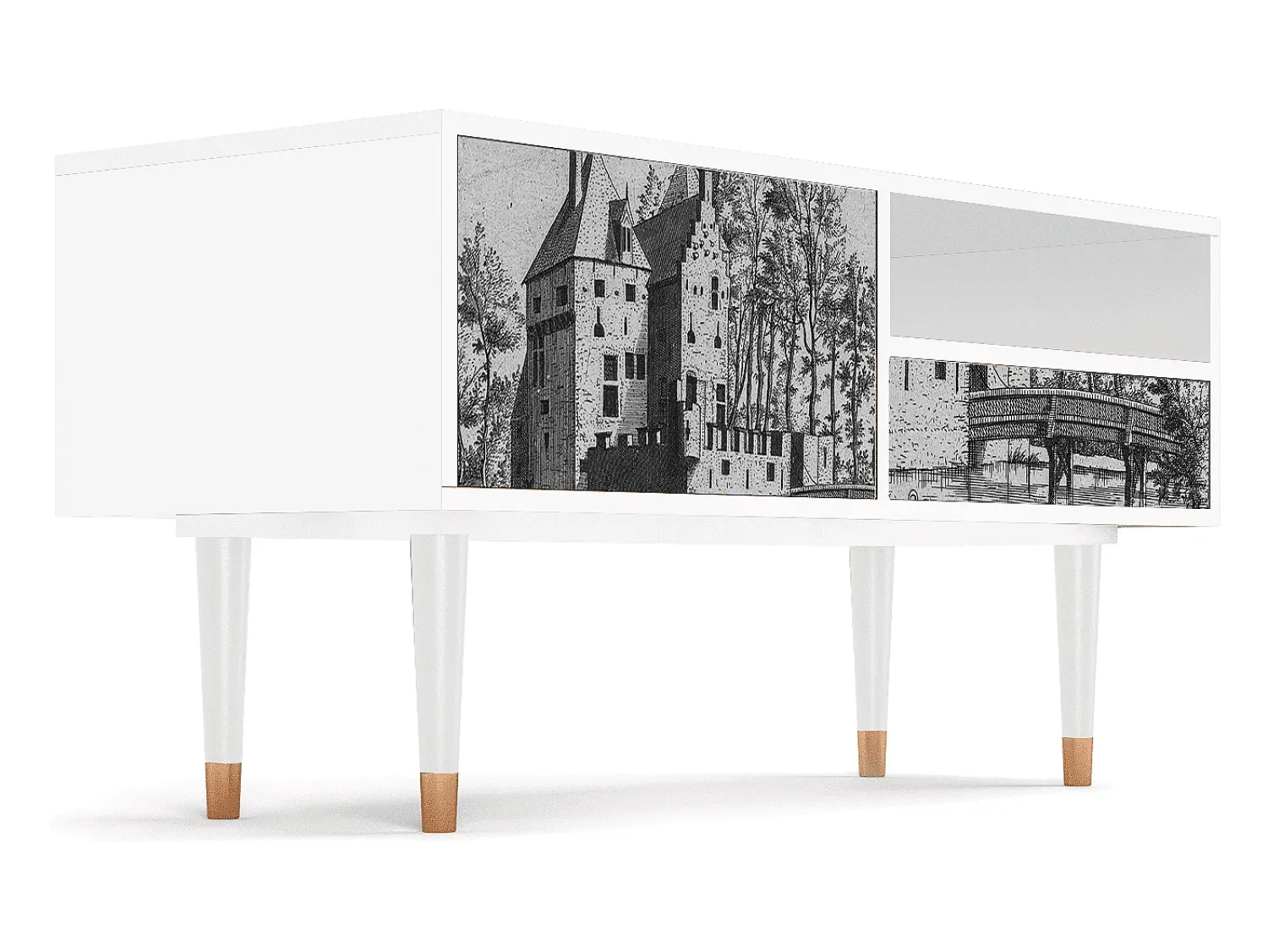 Mueble de TV - 115х59х48 cm - T3 - Castle with Bridge, Branco^ Móvel De Tv