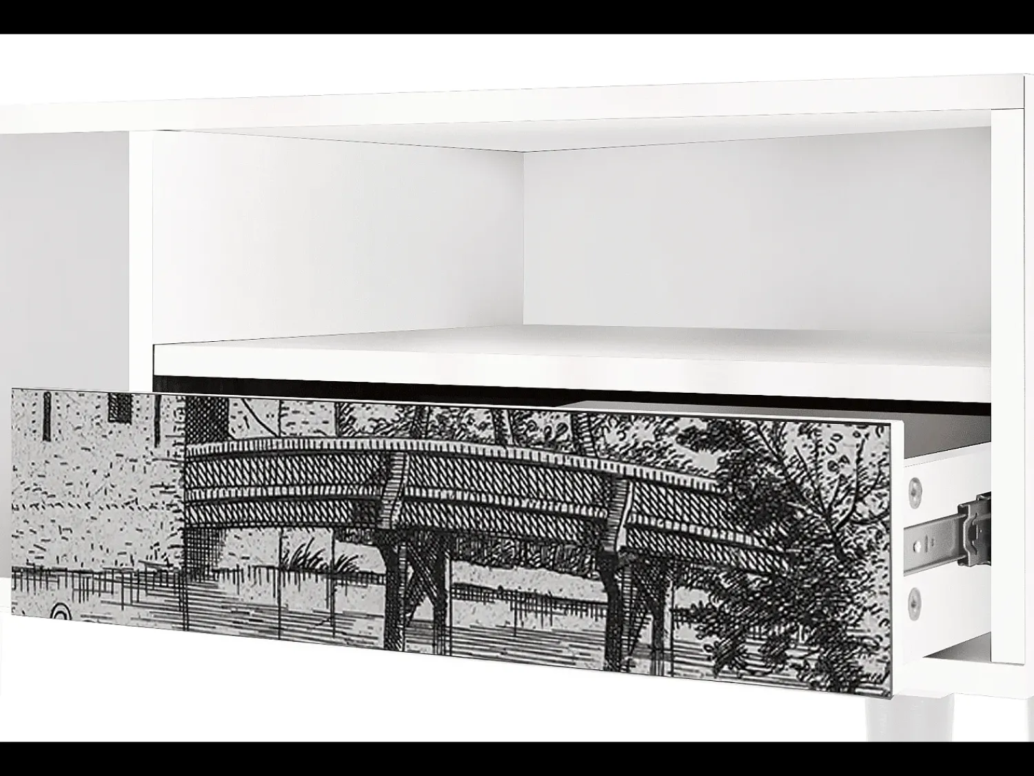 Mueble de TV - 115х59х48 cm - T3 - Castle with Bridge, Branco^ Móvel De Tv