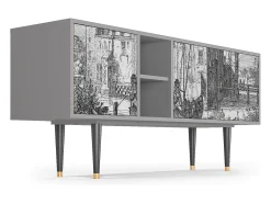 Móvel De Tv* Mueble de TV - 150х69х41 cm - T5 - Castle with Bridge, Cinza Cinzento