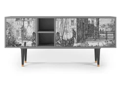 Móvel De Tv* Mueble de TV - 150х69х41 cm - T5 - Castle with Bridge, Cinza Cinzento