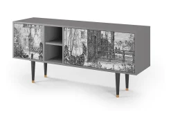 Móvel De Tv* Mueble de TV - 150х69х41 cm - T5 - Castle with Bridge, Cinza Cinzento