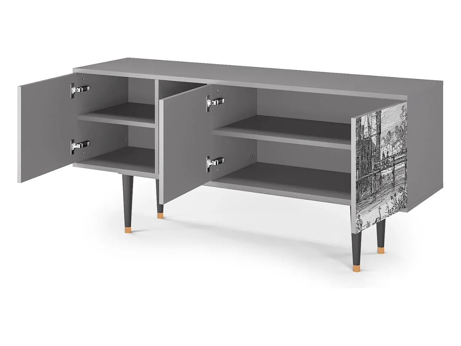Móvel De Tv* Mueble de TV - 150х69х41 cm - T5 - Castle with Bridge, Cinza Cinzento