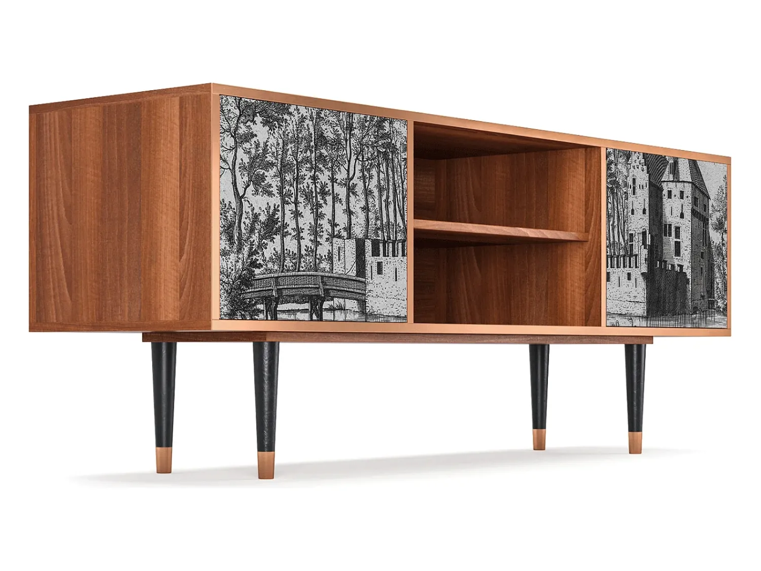 Mueble de TV - 170х69х48 cm - T2 - Castle with Bridge, Nogueira^ Móvel De Tv