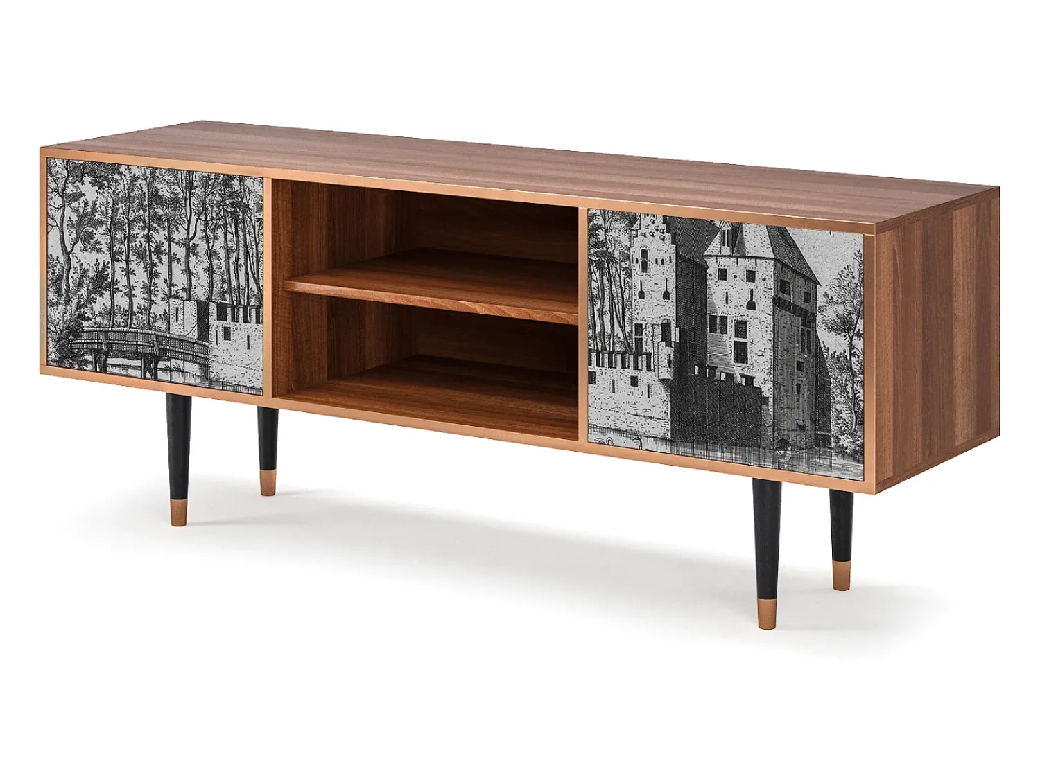Mueble de TV - 170х69х48 cm - T2 - Castle with Bridge, Nogueira^ Móvel De Tv