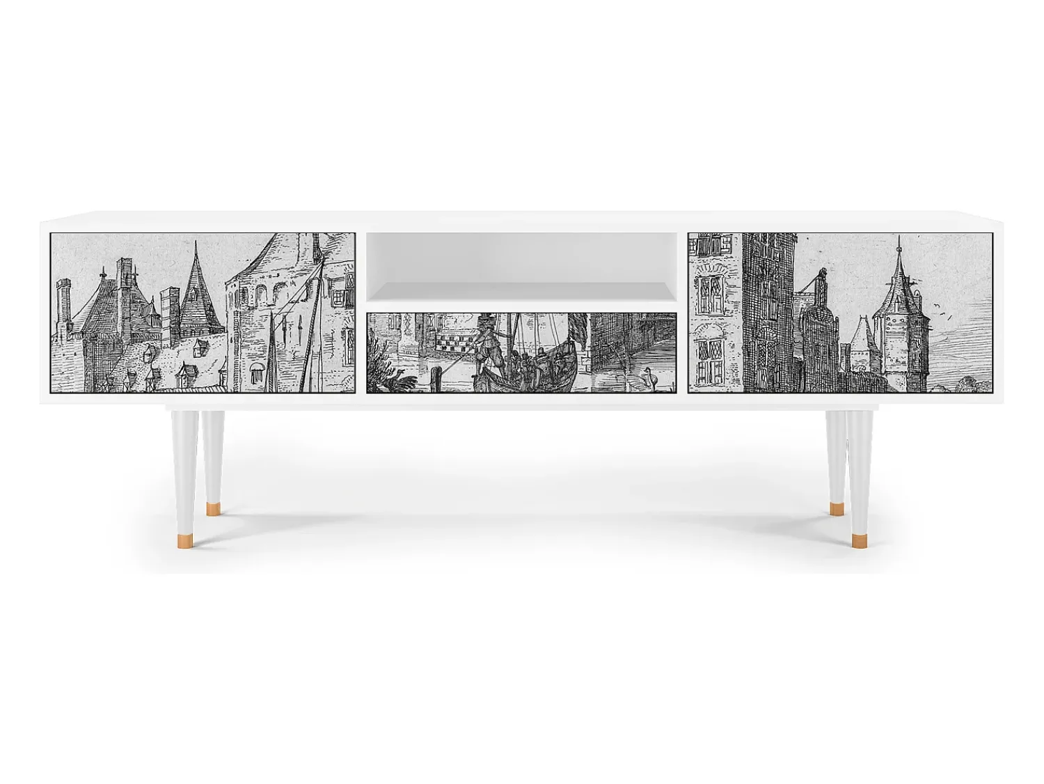 Móvel De Tv| Mueble de TV - 170х59х41 cm - T6 - Castle with Bridge, Branco Bege
