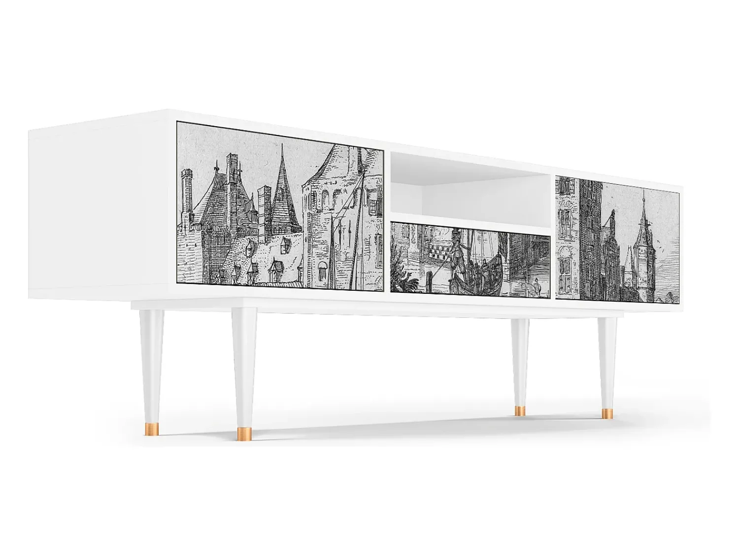 Móvel De Tv| Mueble de TV - 170х59х41 cm - T6 - Castle with Bridge, Branco Bege