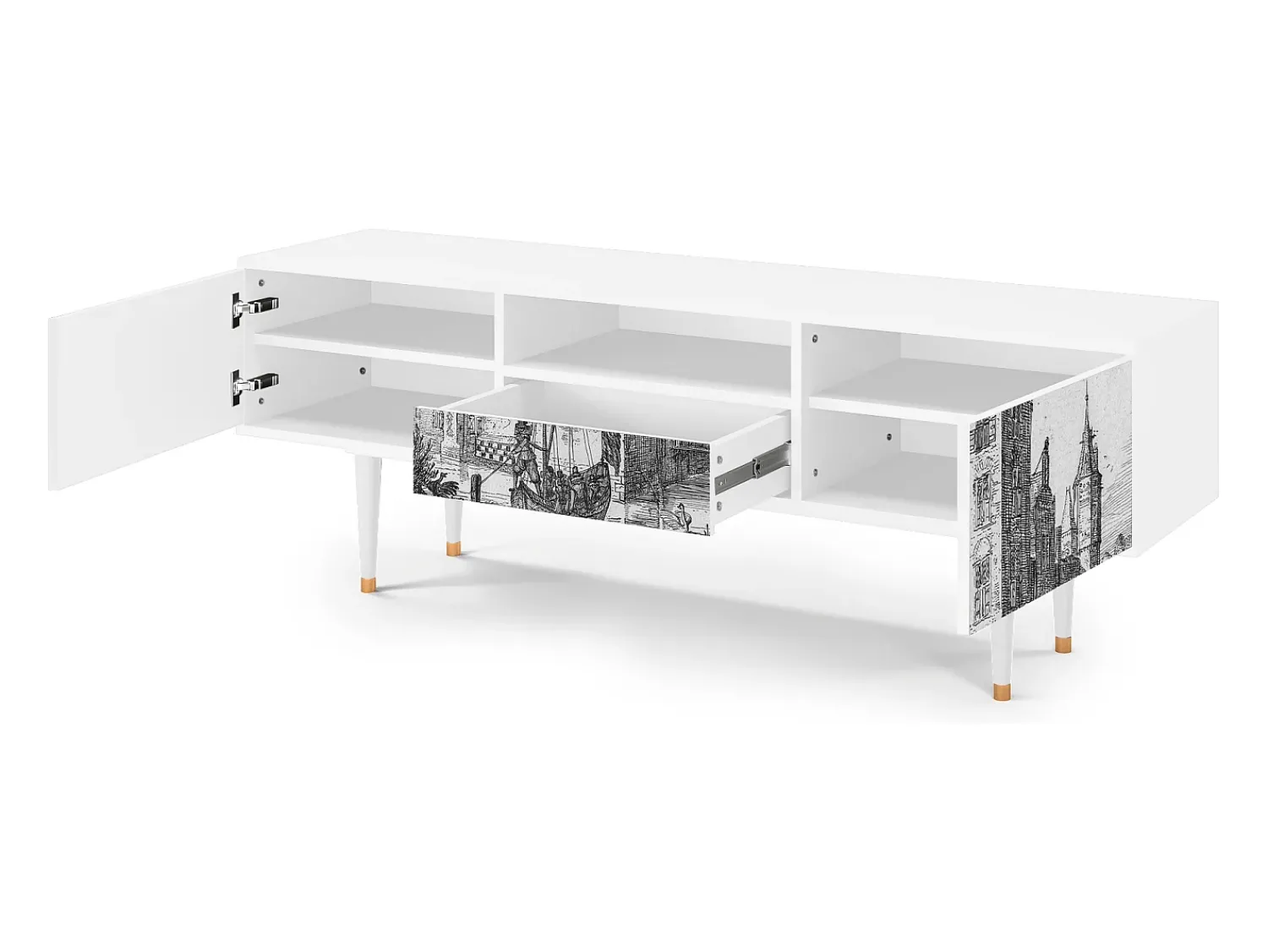 Móvel De Tv| Mueble de TV - 170х59х41 cm - T6 - Castle with Bridge, Branco Bege