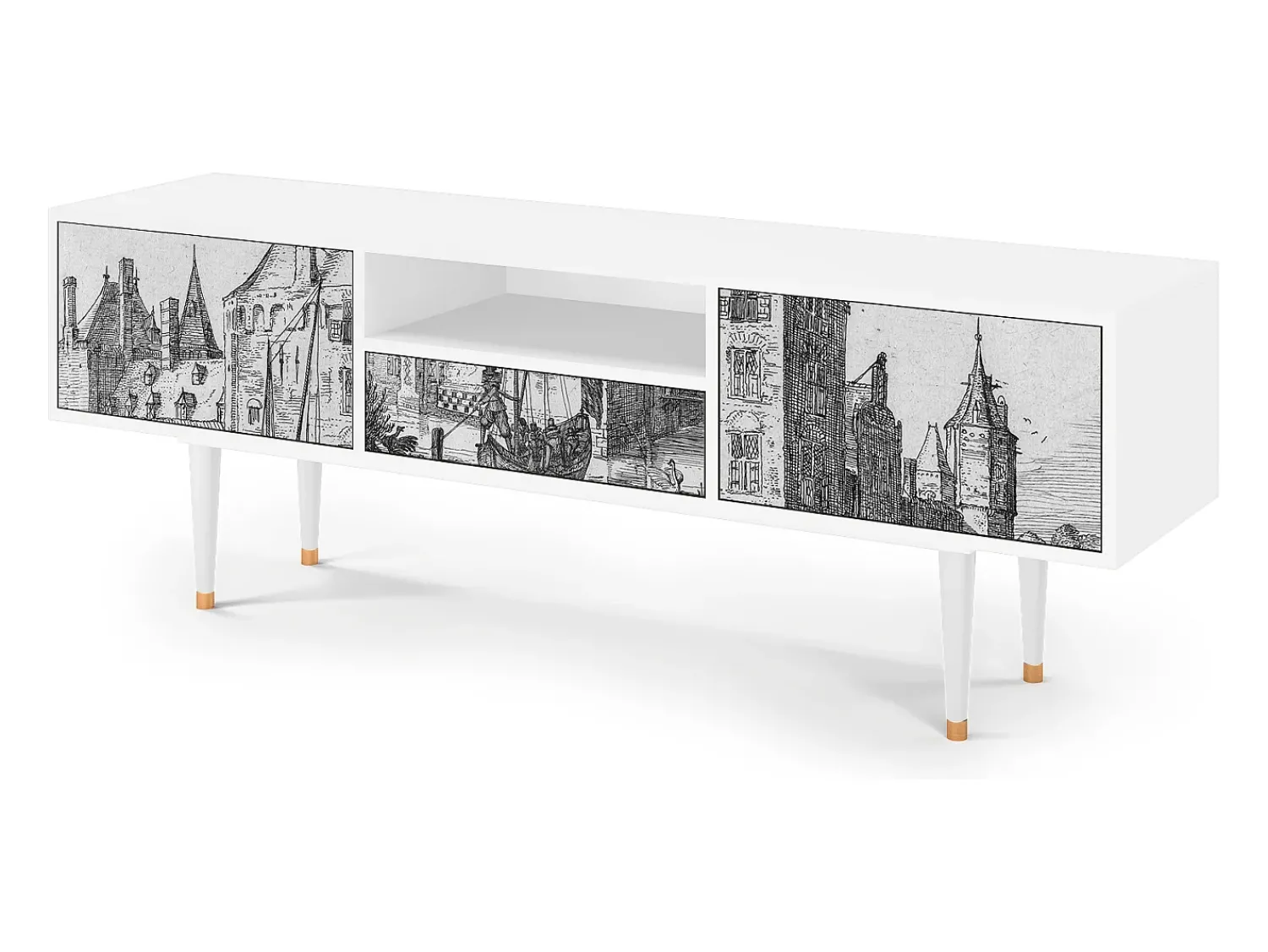 Móvel De Tv| Mueble de TV - 170х59х41 cm - T6 - Castle with Bridge, Branco Bege