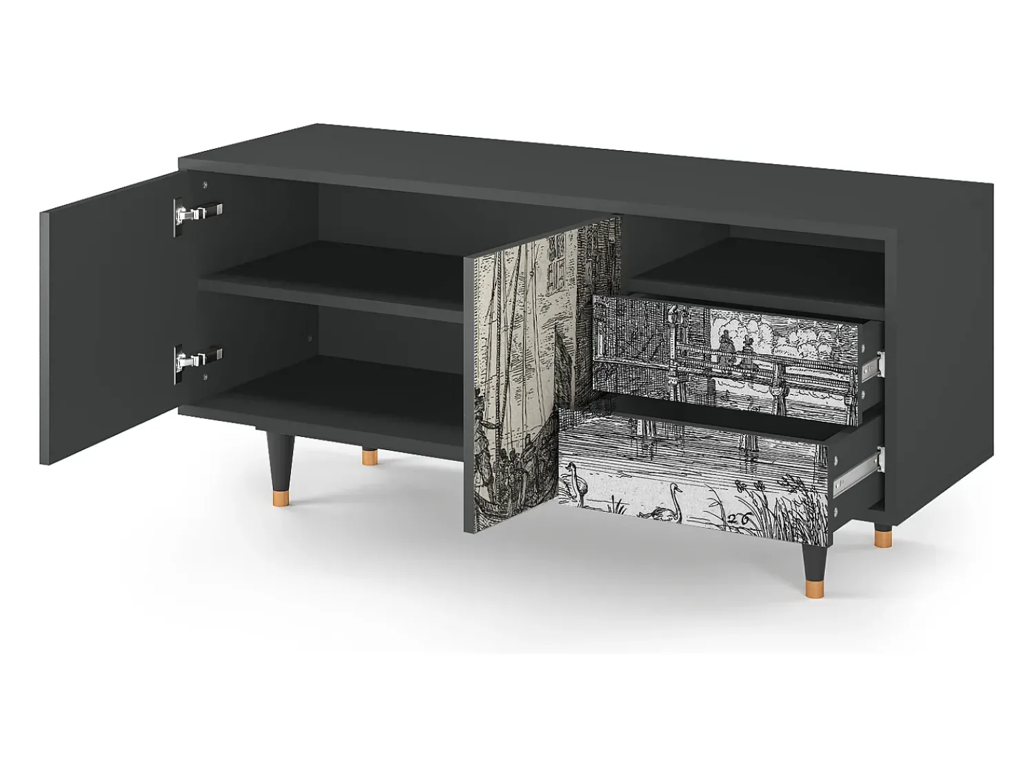 Hot Mueble de TV - 125х56х41 cm - T7 - Castle with Bridge, Antracite Cinza antracite