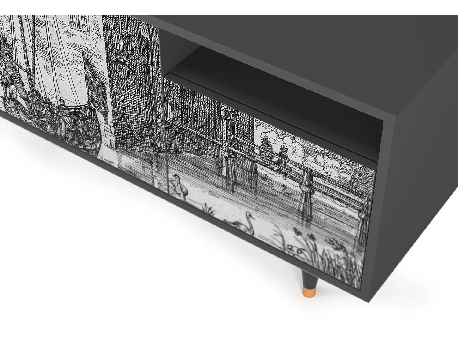Hot Mueble de TV - 125х56х41 cm - T7 - Castle with Bridge, Antracite Cinza antracite