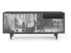 Hot Mueble de TV - 125х56х41 cm - T7 - Castle with Bridge, Antracite Cinza antracite