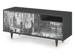 Hot Mueble de TV - 125х56х41 cm - T7 - Castle with Bridge, Antracite Cinza antracite