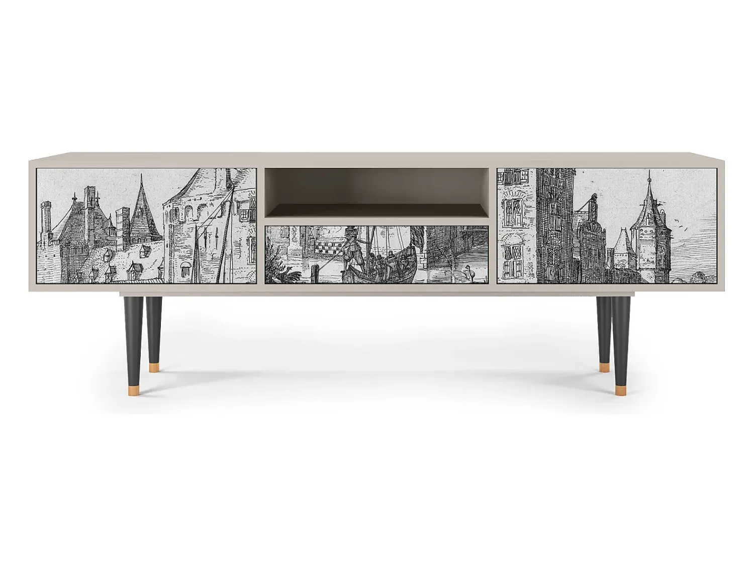 Móvel De Tv| Mueble de TV - 170х59х41 cm - T6 - Castle with Bridge, Areia Bege