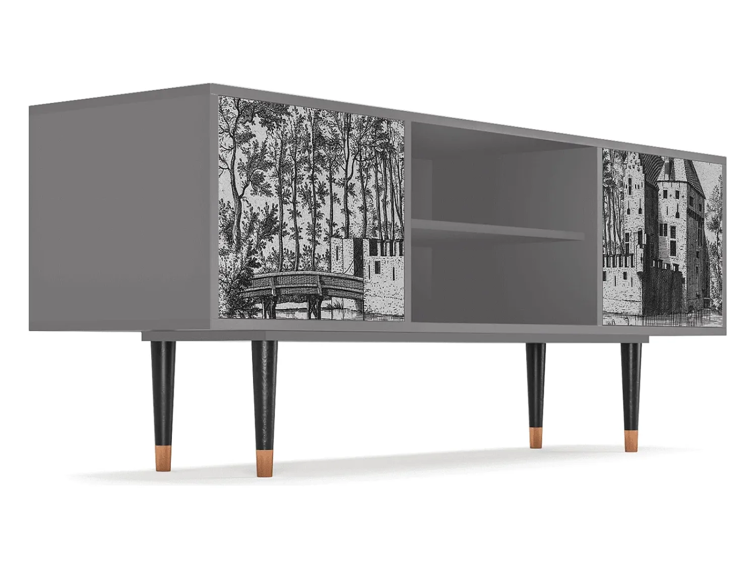 Mueble de TV - 170х69х48 cm - T2 - Castle with Bridge, Cinza^ Móvel De Tv