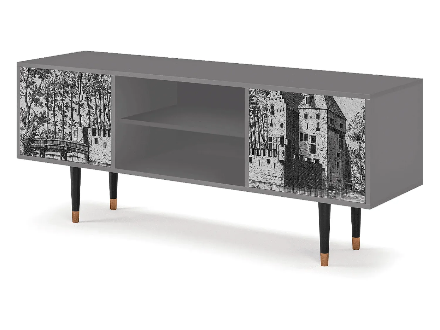 Mueble de TV - 170х69х48 cm - T2 - Castle with Bridge, Cinza^ Móvel De Tv