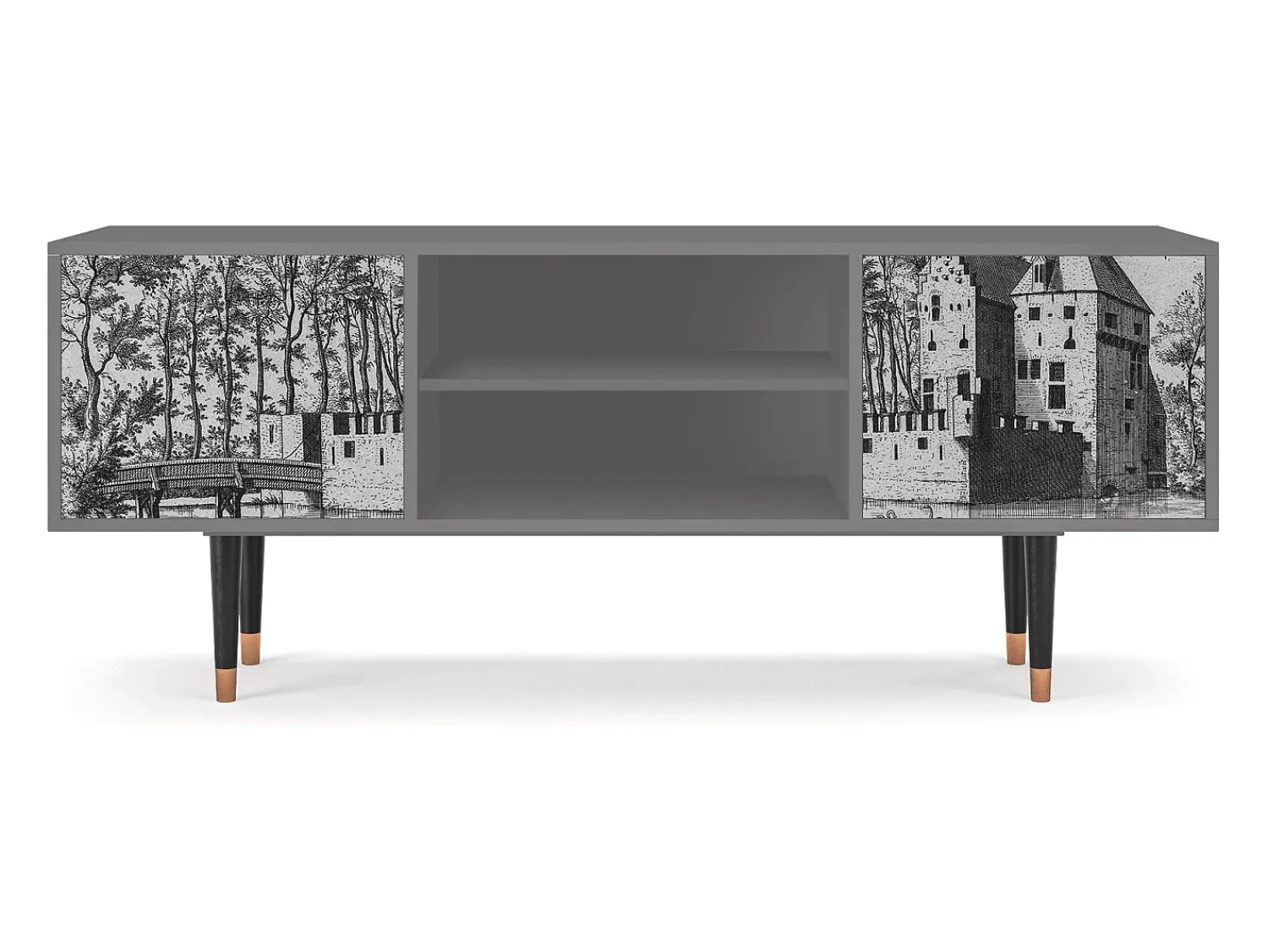 Mueble de TV - 170х69х48 cm - T2 - Castle with Bridge, Cinza^ Móvel De Tv