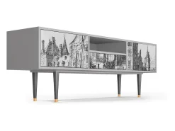 Móvel De Tv* Mueble de TV - 170х59х41 cm - T6 - Castle with Bridge, Cinza Cinzento
