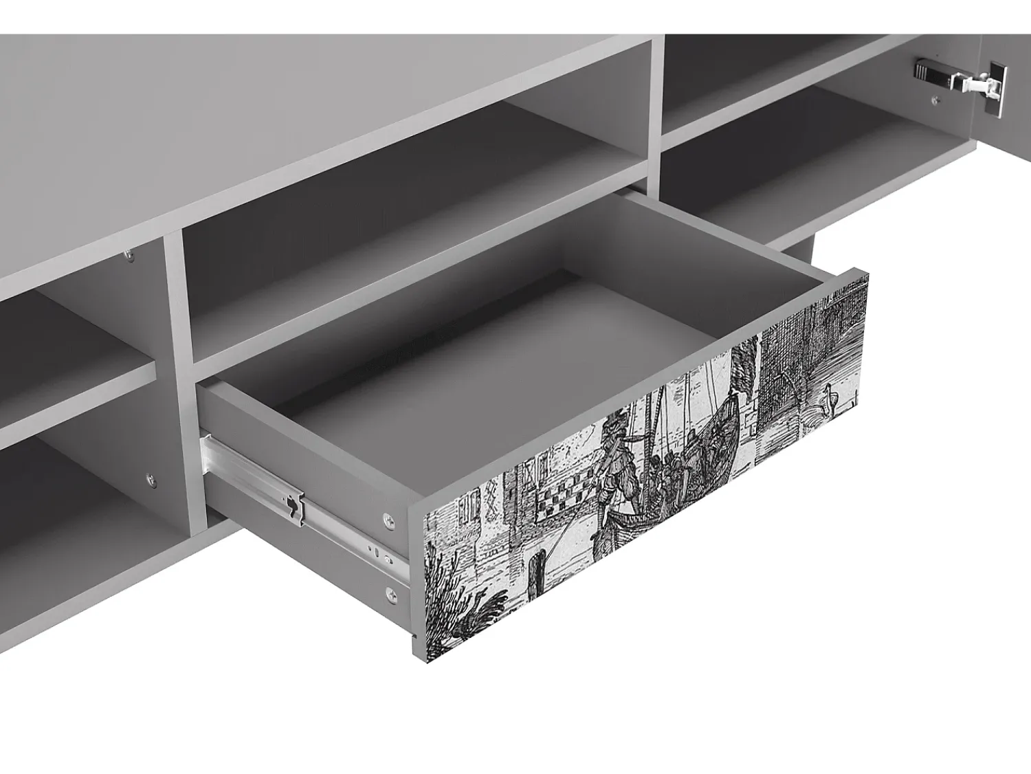 Móvel De Tv* Mueble de TV - 170х59х41 cm - T6 - Castle with Bridge, Cinza Cinzento