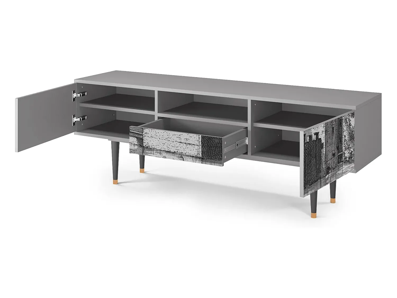Móvel De Tv* Mueble de TV - 170х59х41 cm - T6 - Castle by Breugel, Cinza Cinzento