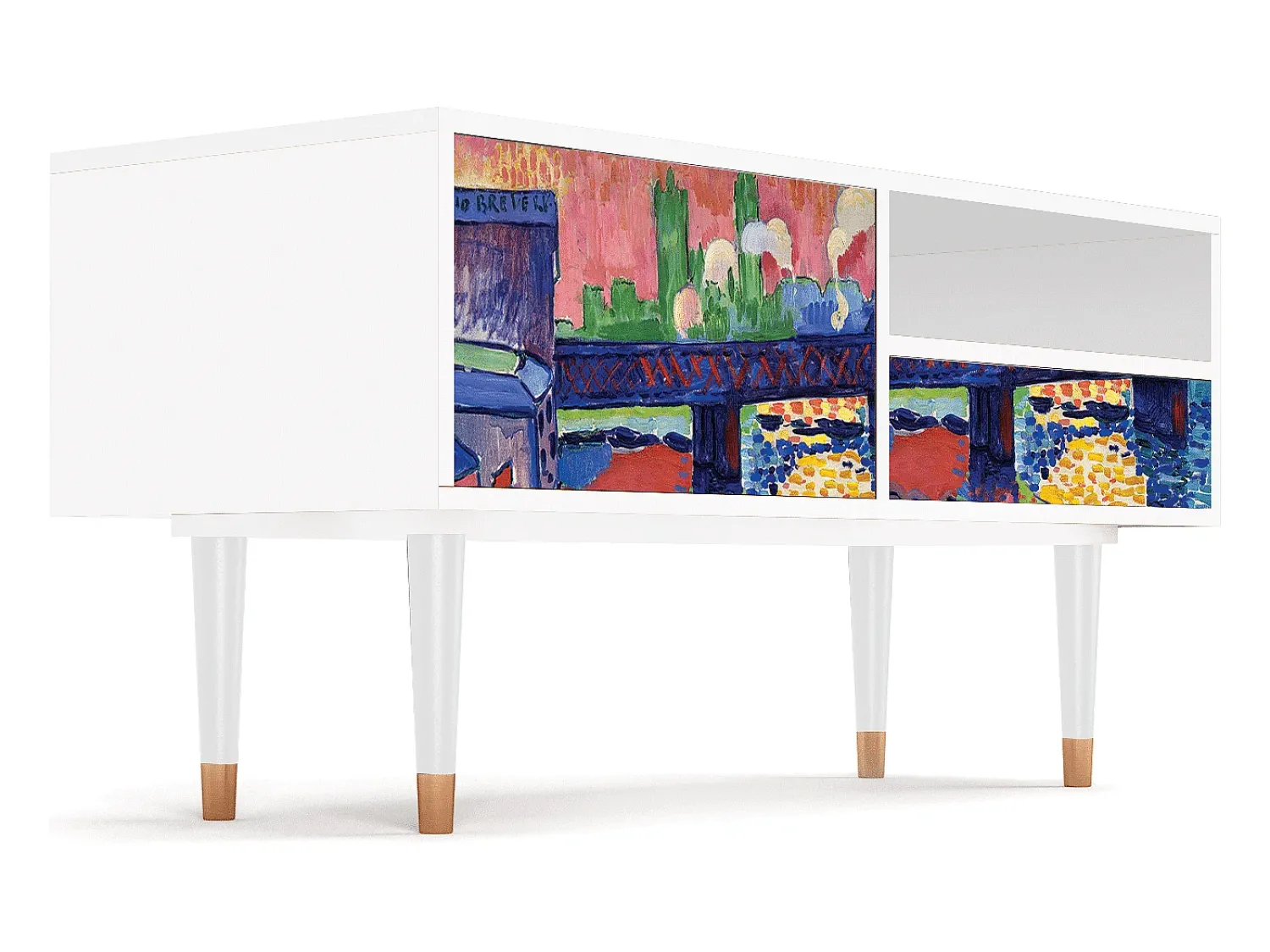 Móvel De Tv| Mueble de TV - 115х59х48 cm - T3 - Charing Cross Bridge, Branco Bege