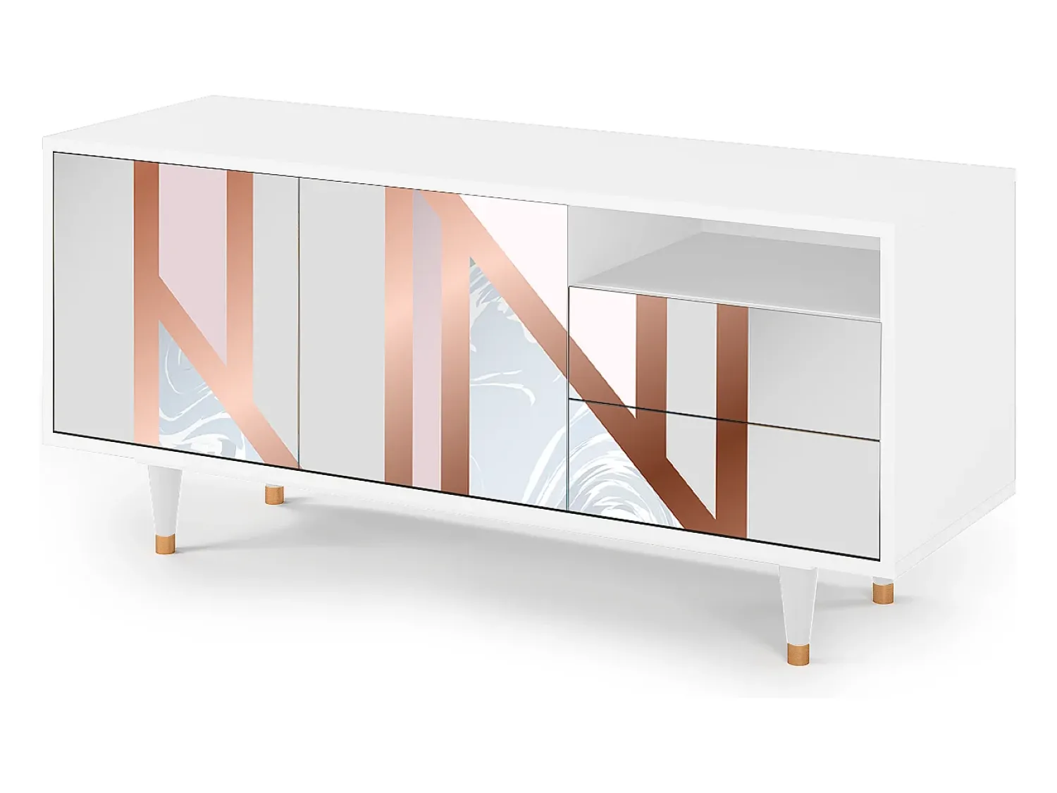 Mueble de TV - 125х56х41 cm - T7 - Champagne Story, Branco^ Móvel De Tv
