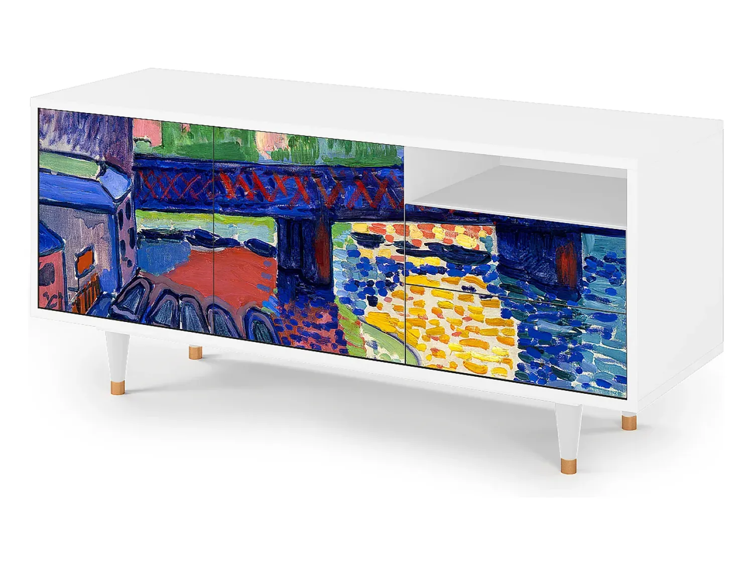 Móvel De Tv| Mueble de TV - 125х56х41 cm - T7 - Charing Cross Bridge, Branco Bege