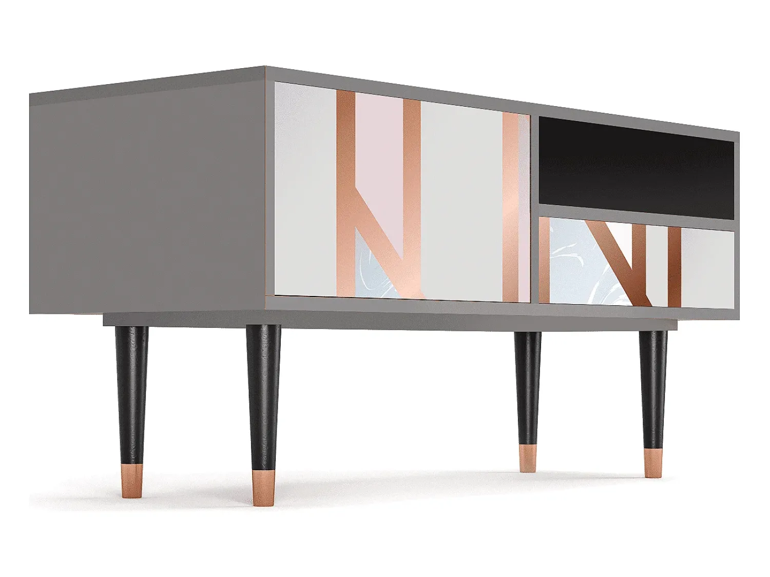 Móvel De Tv| Mueble de TV - 115х59х48 cm - T3 - Champagne Story, Cinza Cinzento