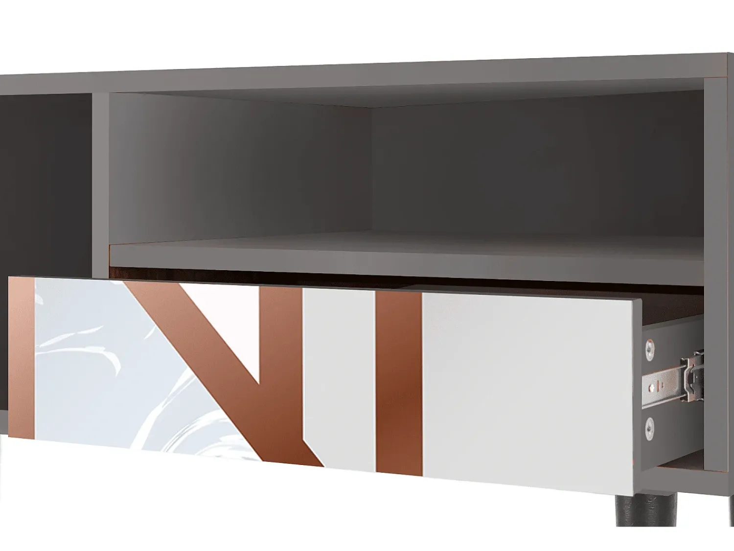 Móvel De Tv| Mueble de TV - 115х59х48 cm - T3 - Champagne Story, Cinza Cinzento