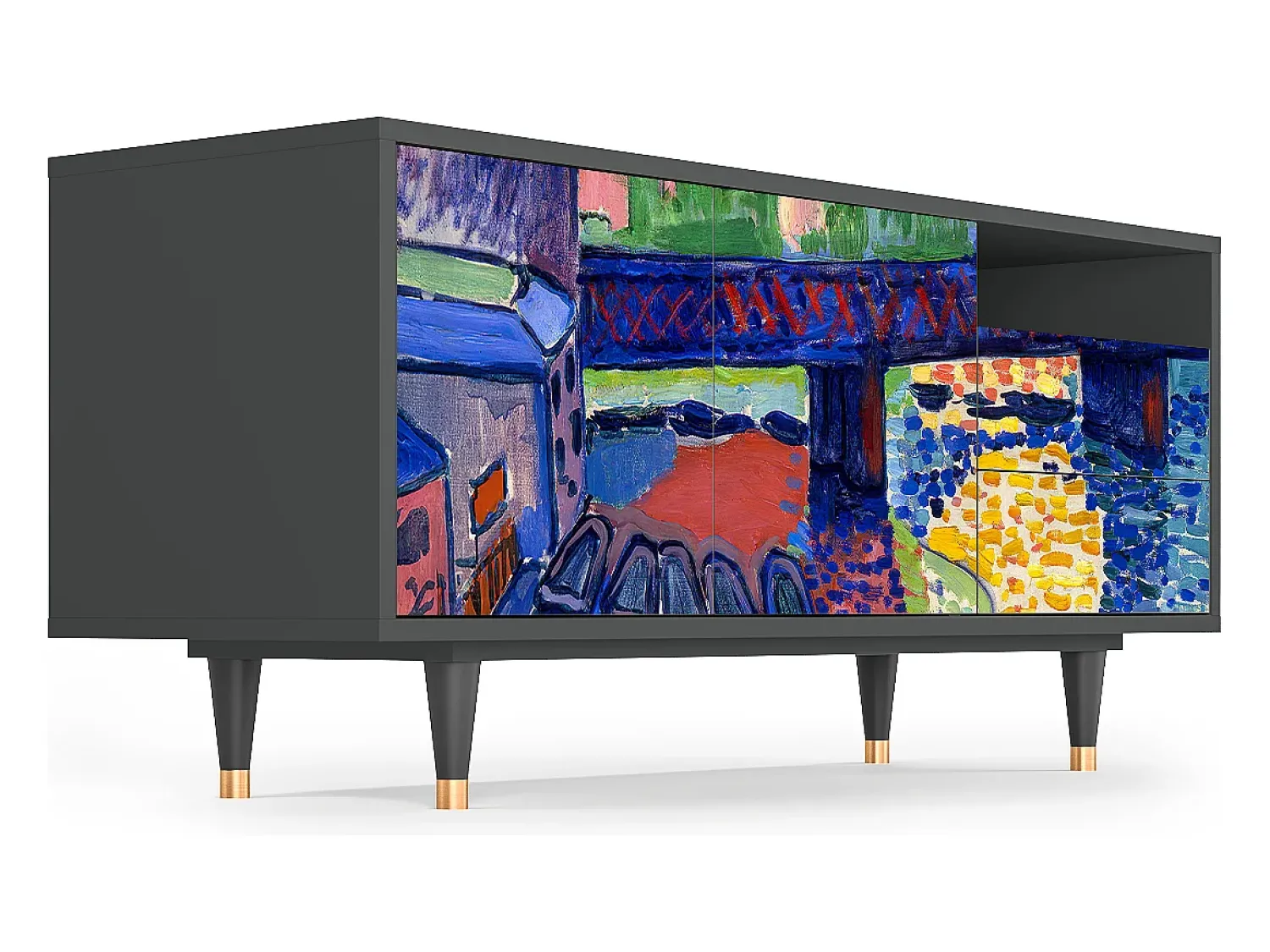 Móvel De Tv| Mueble de TV - 125х56х41 cm - T7 - Charing Cross Bridge, Antracite Cinza antracite
