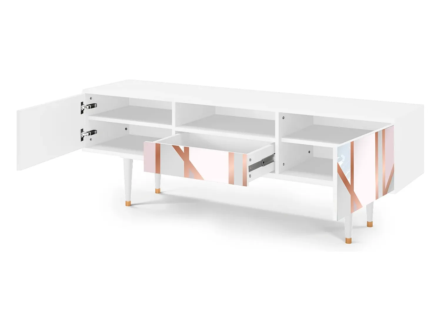 Mueble de TV - 170х59х41 cm - T6 - Champagne Story, Branco^ Móvel De Tv