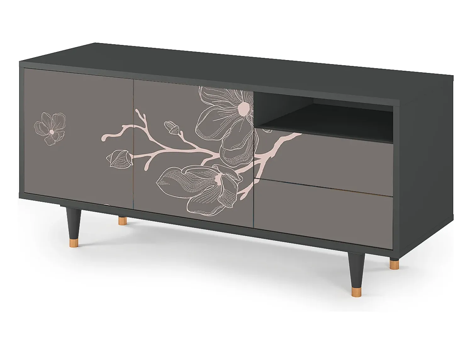 Online Mueble de TV - 125х56х41 cm - T7 - Cherry Blossom, Antracite Cinza antracite