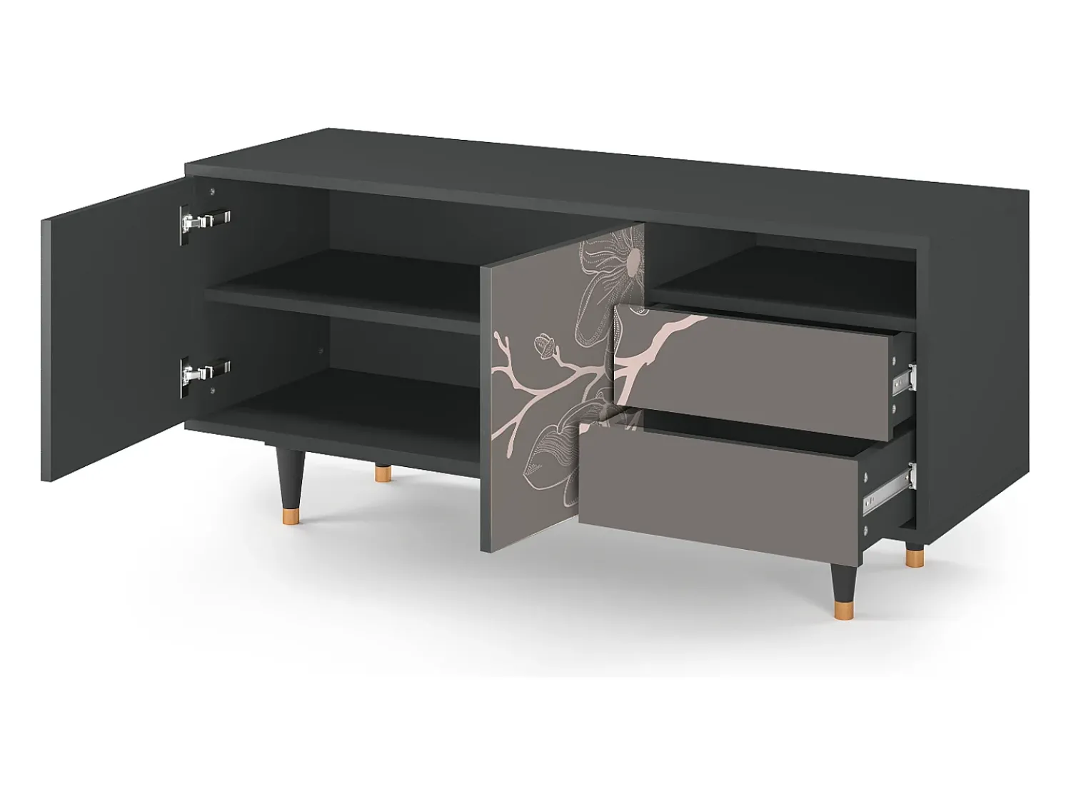Online Mueble de TV - 125х56х41 cm - T7 - Cherry Blossom, Antracite Cinza antracite