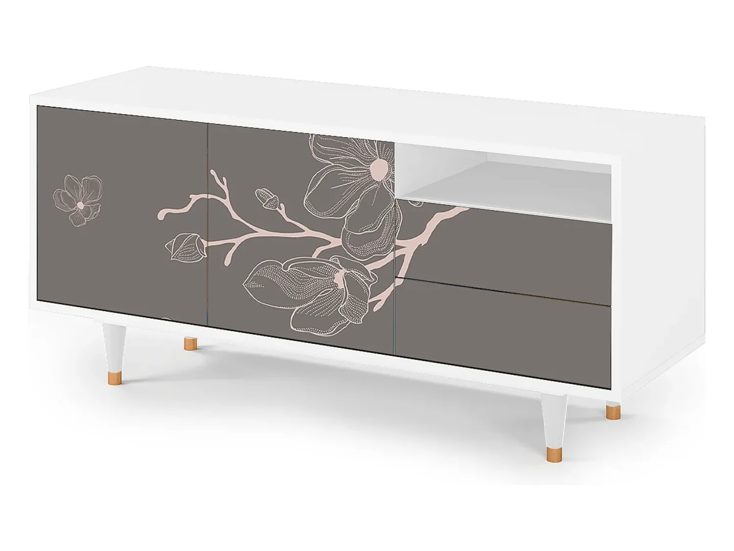 Mueble de TV - 125х56х41 cm - T7 - Cherry Blossom, Branco^ Móvel De Tv