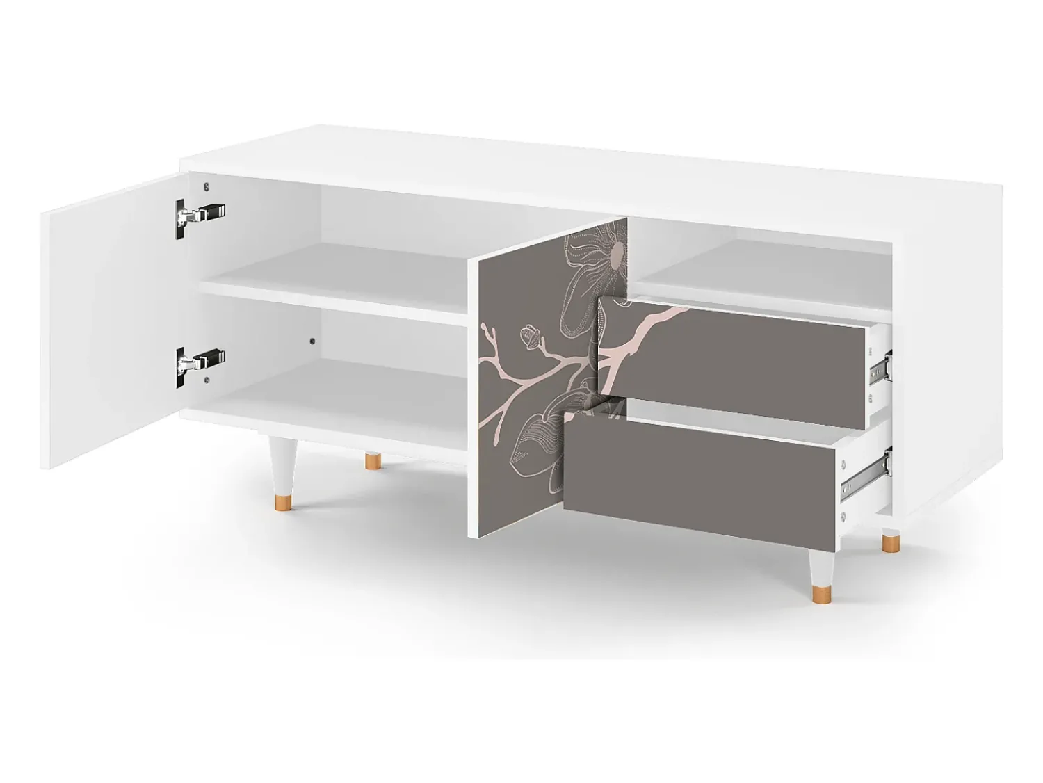 Mueble de TV - 125х56х41 cm - T7 - Cherry Blossom, Branco^ Móvel De Tv