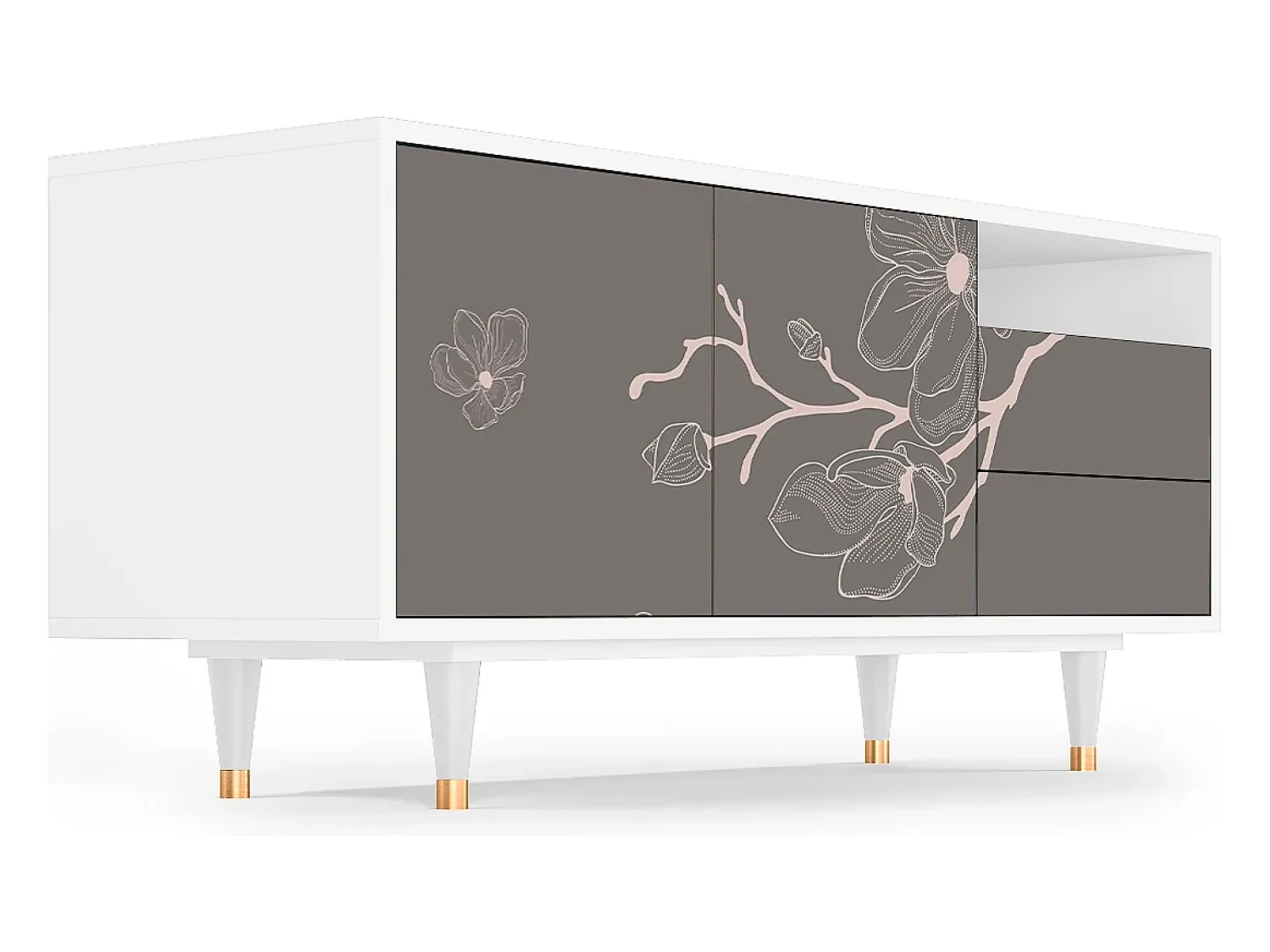 Mueble de TV - 125х56х41 cm - T7 - Cherry Blossom, Branco^ Móvel De Tv