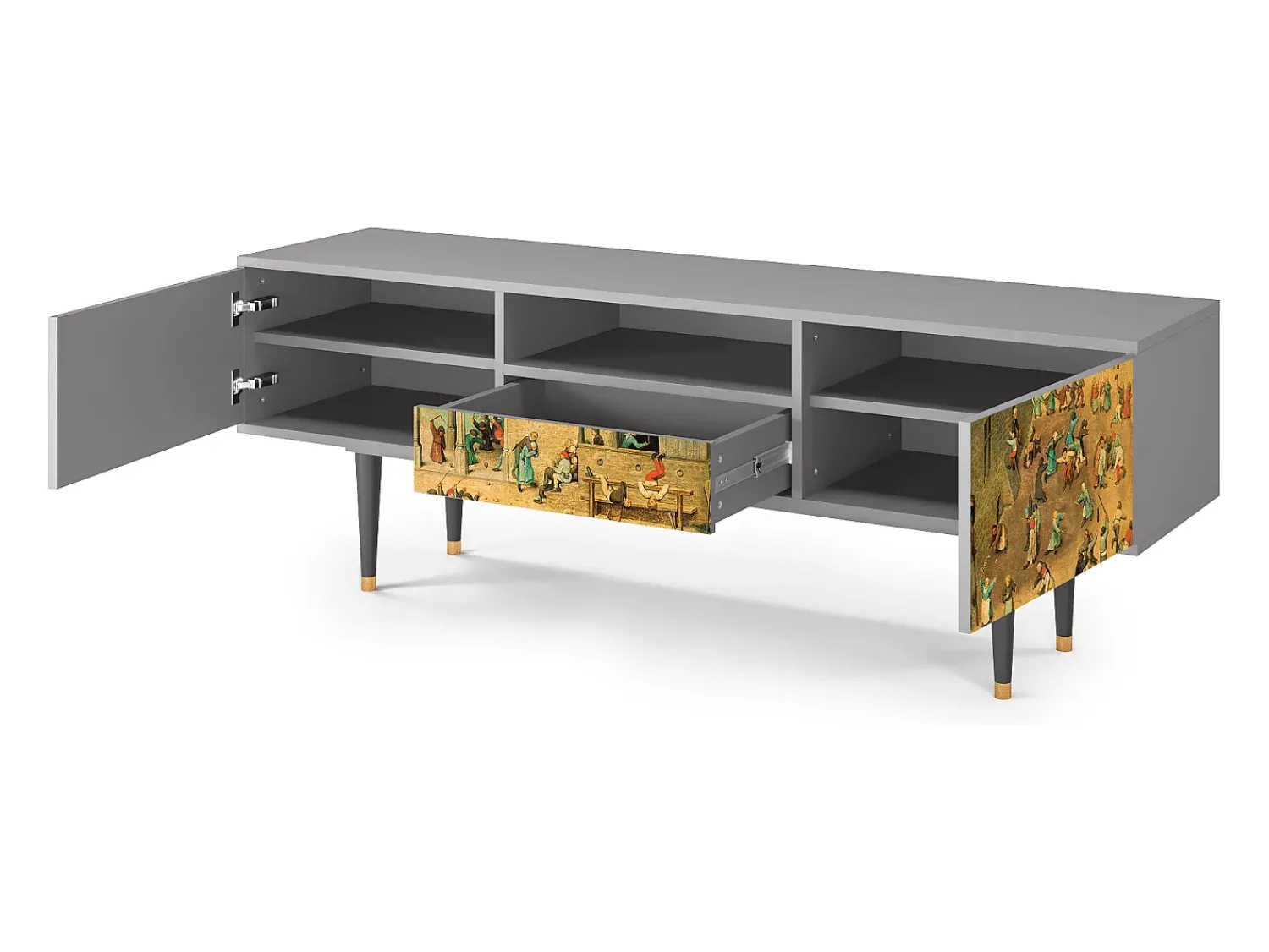 Móvel De Tv* Mueble de TV - 170х59х41 cm - T6 - Children Games, Cinza Cinzento